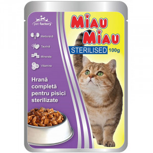 Hrana umeda pentru pisici MIAU-MIAU STERILISED cu PUI plic 100g