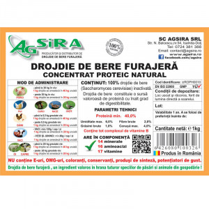 Supliment nutritiv pentru animale de gospodarie AGSIRA DROJDIE DE BERE punga 1kg