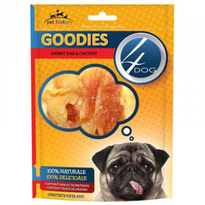 Recompense pentru caini 4DOG GOODIES Rabbit Ear Urechi de iepure punga 100g
