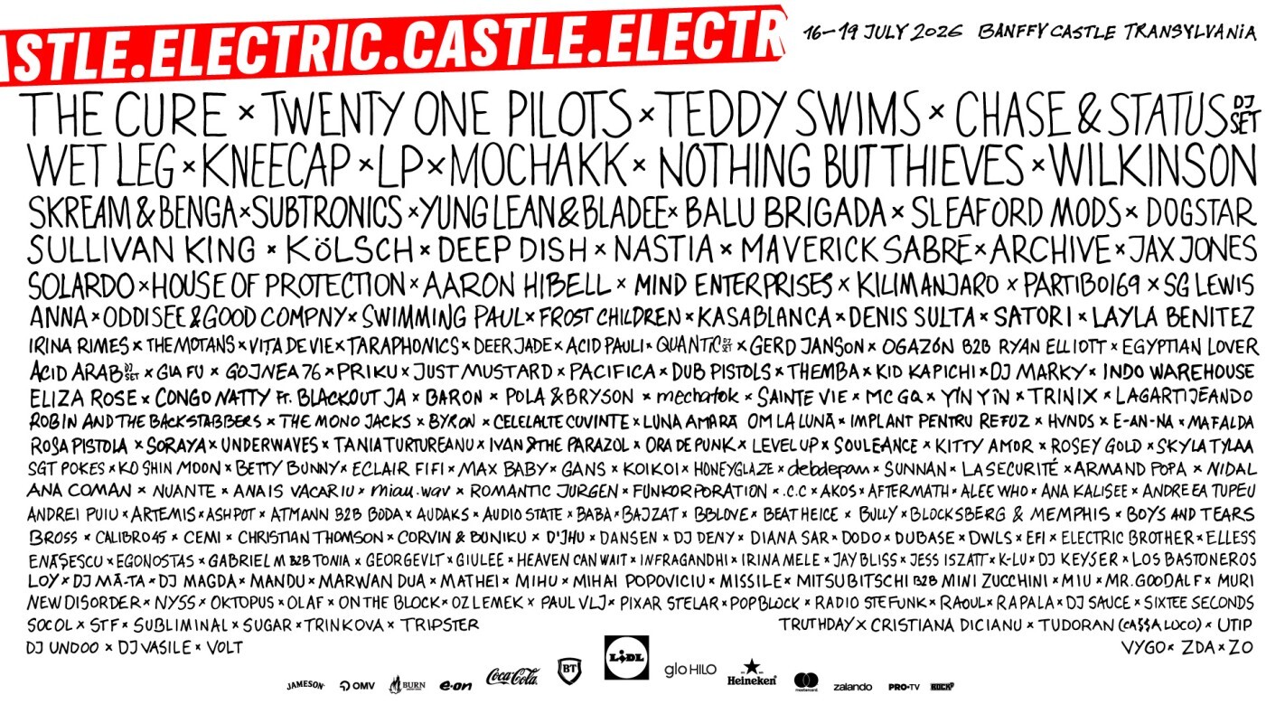 Lineup complet pentru Electric Castle 2026: The Cure, twenty one pilots, Teddy Swims, Wet Leg, Kneecap și alte zeci de nume pregătite să facă senzație la castel