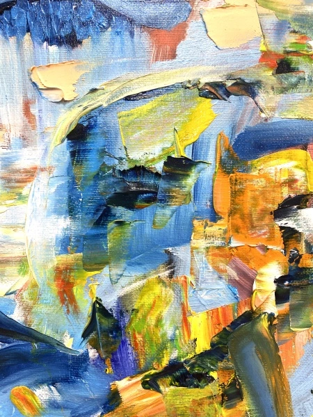 Pictura abstracta: "Andrada a adormit la apus în câmpul de grâu" ( Andrada fell asleep at sunset in the wheat field ) 50×70 cm, ulei pe carton “ oil on cartoon - Img 7