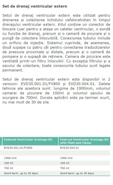 Set de drenaj ventricular extern cu placă și clemă Enlife