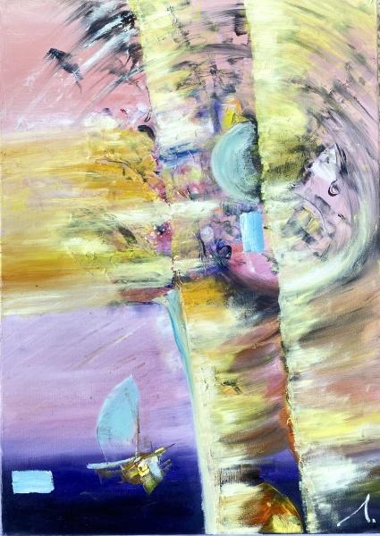 Picturta abstracta: " “Turkish delight under Bosphorus Bridge”, 50x70 cm, ulei pe pânză (oil on canvas)