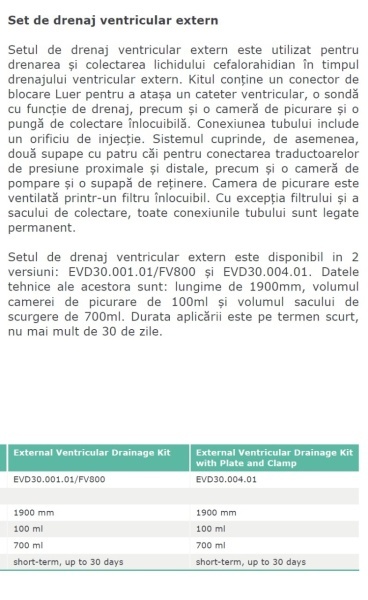 Set de drenaj ventricular extern cu placă și clemă Enlife