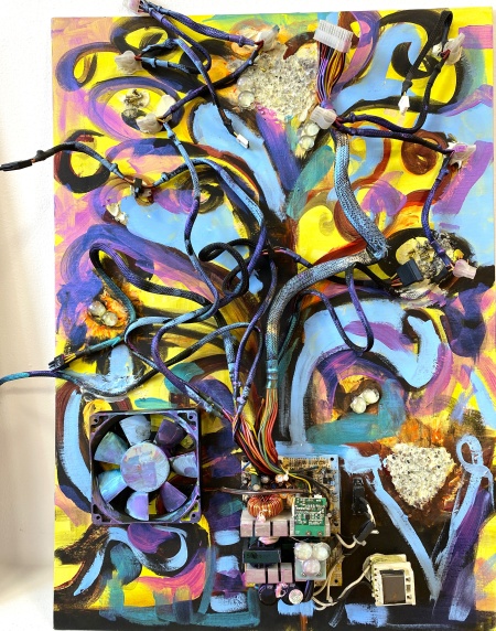 Mechanic of True, 50x70cm recycle, acryl on cartoon, Abstract painting & Installation