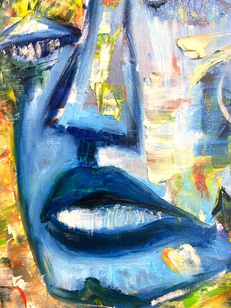 Pictura abstracta: &quot;Andrada a adormit la apus în câmpul de grâu&quot; ( Andrada fell asleep at sunset in the wheat field ) 50×70 cm, ulei pe carton “ oil on cartoon - Img 3
