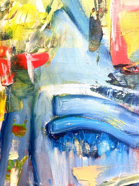 Pictura abstracta: &quot;Andrada a adormit la apus în câmpul de grâu&quot; ( Andrada fell asleep at sunset in the wheat field ) 50×70 cm, ulei pe carton “ oil on cartoon - Img 4