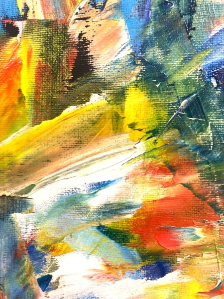 Pictura abstracta: &quot;Andrada a adormit la apus în câmpul de grâu&quot; ( Andrada fell asleep at sunset in the wheat field ) 50×70 cm, ulei pe carton “ oil on cartoon - Img 5
