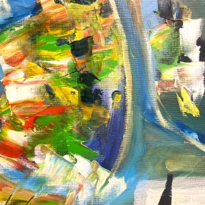 Pictura abstracta: "Andrada a adormit la apus în câmpul de grâu" ( Andrada fell asleep at sunset in the wheat field ) 50×70 cm, ulei pe carton “ oil on cartoon - Img 6