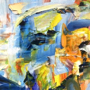 Pictura abstracta: "Andrada a adormit la apus în câmpul de grâu" ( Andrada fell asleep at sunset in the wheat field ) 50×70 cm, ulei pe carton “ oil on cartoon - Img 7