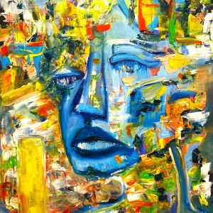 Pictura abstracta: "Andrada a adormit la apus în câmpul de grâu" ( Andrada fell asleep at sunset in the wheat field ) 50×70 cm, ulei pe carton “ oil on cartoon
