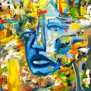 Pictura abstracta: "Andrada a adormit la apus în câmpul de grâu" ( Andrada fell asleep at sunset in the wheat field ) 50×70 cm, ulei pe carton “ oil on cartoon