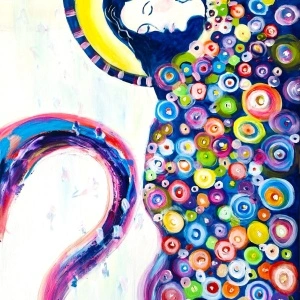 Pictura abstracta: The Blue Dragon Lady & Greedy Centaur, 80x120 cm acryl on canvas