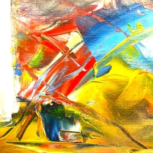 Pictura abstracta: "Andrada a adormit la apus în câmpul de grâu" ( Andrada fell asleep at sunset in the wheat field ) 50×70 cm, ulei pe carton “ oil on cartoon - Img 2