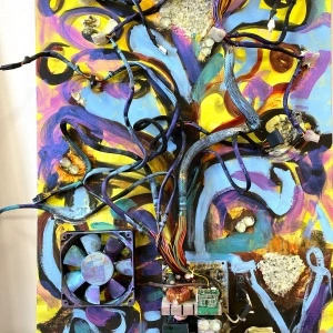Mechanic of True, 50x70cm recycle, acryl on cartoon, Abstract painting & Installation