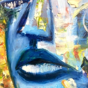 Pictura abstracta: "Andrada a adormit la apus în câmpul de grâu" ( Andrada fell asleep at sunset in the wheat field ) 50×70 cm, ulei pe carton “ oil on cartoon - Img 3