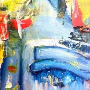 Pictura abstracta: "Andrada a adormit la apus în câmpul de grâu" ( Andrada fell asleep at sunset in the wheat field ) 50×70 cm, ulei pe carton “ oil on cartoon - Img 4