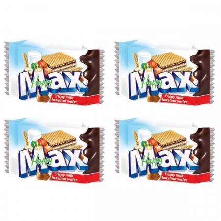 Happy Max Napolitane cu Umplutura de Alune si Lapte 4bucati x 25g