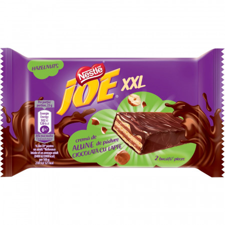 Joe XXL Napolitane Crocante cu Crema de Alune de Padure invelite in Ciocolata cu Lapte 46g