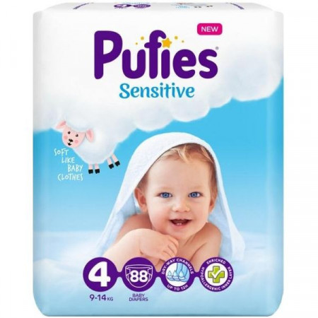 Pufies Sensitive Marimea 4 Scutece pentru Copii 9-14kg 88bucati