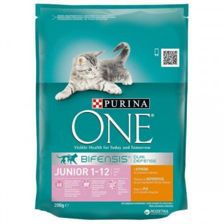 Purina One Junior Hrana Uscata pentru Pisici cu Carne de Pui si Cereale Intergrale 200g