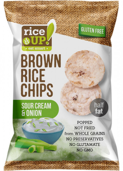 Rice Up Chips din Orez Brun Integral cu Smantana si Ceapa 60g