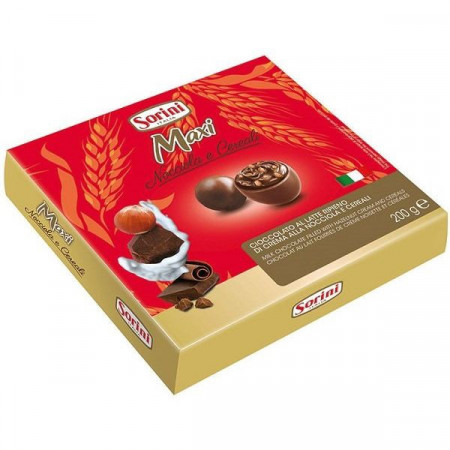Sorini Maxi Praline din Ciocolata cu Lapte Umplute cu crema 49% de Alune de Padure si Cereale 200g