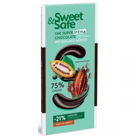 Sweet&Safe Ciocolata Amaruie fara Zaharuri adaugate cu Indulcitor 90g