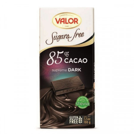 Valor Ciocolata Neagra 85% Cacao cu Indulcitor si fara Zahar 100g