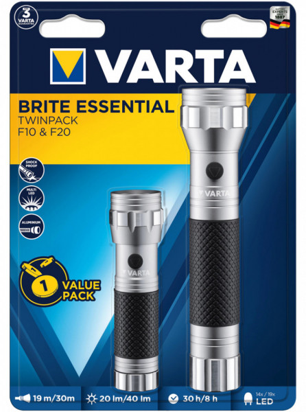 Varta Lanterna Brite Essential Twin Pack F10 si F20