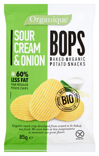 Bops Gustare Bio din Cartof Copt cu Topping din Smantana si Ceapa fara Gluten 85g