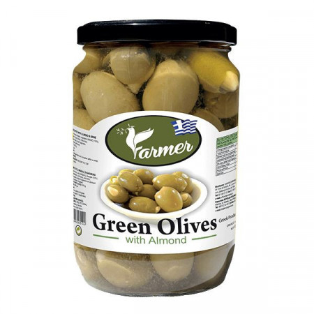 Farmer Masline Verzi cu Migdale in Saramura 680g