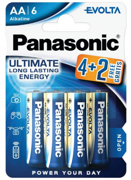 Panasonic Baterii Alkaline Ultimate Long Lasting Energy Evolta AA LR6 4+2 Gratis
