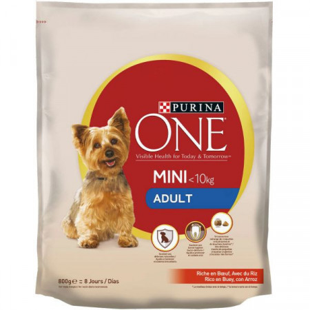 Purina One Mini Hrana Uscata pentru Caini Adult cu Carne de Vita si Orez 800g