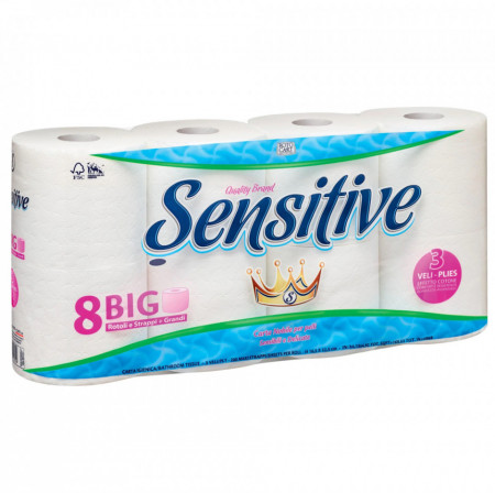 Sensitive Hartie Igienica 3 Straturi 8 Role