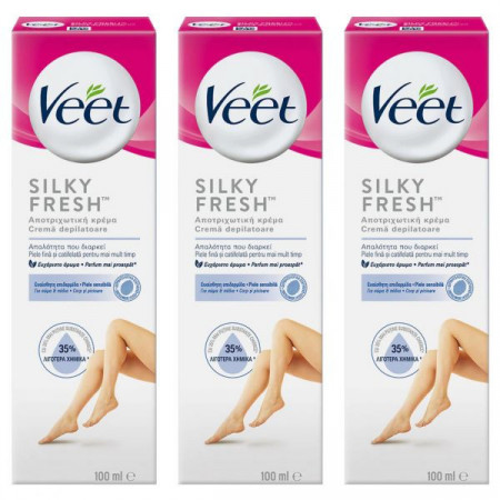 Veet Silky Fresh Crema Depilatoare pentru Piele Sensibila 3bucati x 100ml 2+1 Gratis