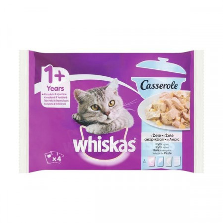 Whiskas Casserole Hrana Umeda pentru Pisici Adulte 1+ Pachet Selectii de Peste in Aspic 4buc x 100g