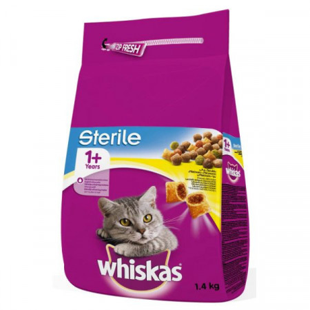 Whiskas Sterile Hrana Uscata pentru Pisici Adulte 1+ cu Carne de Pui 1.4kg
