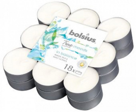 Bolsius Set 18 Lumanari Parfumate Tip Pastile cu Aroma de Ceai alb si Menta