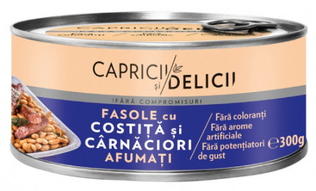 Capricii si Delicii Fasole cu Costita si Carnaciori Afumati 300g