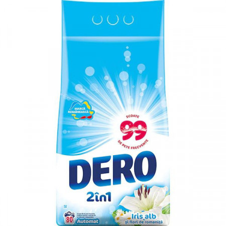 Dero Detergent de Rufe Pudra Automat 2in1 cu Parfum de Iris Alb pentru 80 Spalari 8kg