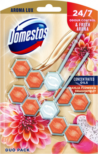 Domestos Odour Control & Fresh Aroma Dahlia Flower & Dragonfruit Odorizant pentru Toaleta 2 buc x 55g