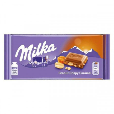 Milka Ciocolata cu Lapte cu Arahide Bucatele de Caramel si Cereale Crocante 90g