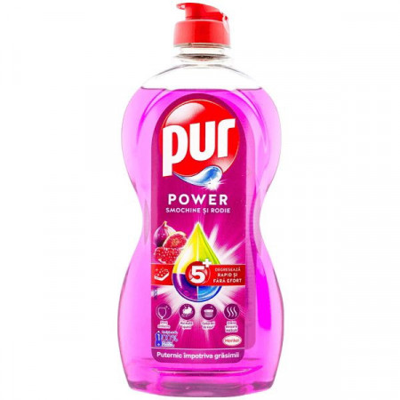 Pur Detergent de Vase Lichid Power 5 cu Parfum de Smochine si Rodie 450ml