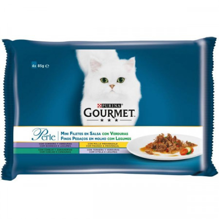 Purina Gourmet Hrana Umeda pentru Pisici Perle cu Carne de Vitel si Legume / Iepure si Morcovi / Miel si Legume / Pui Provencale 4buc x 85g