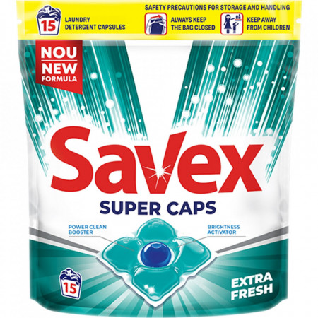 Savex Super Caps Extra Fresh Detergent Capsule pentru 15 Spalari