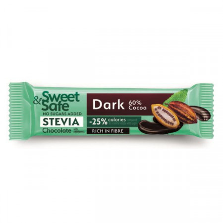 Sweet&Safe Ciocolata Neagra Amaruie cu Indulcitori din Stevia 25g