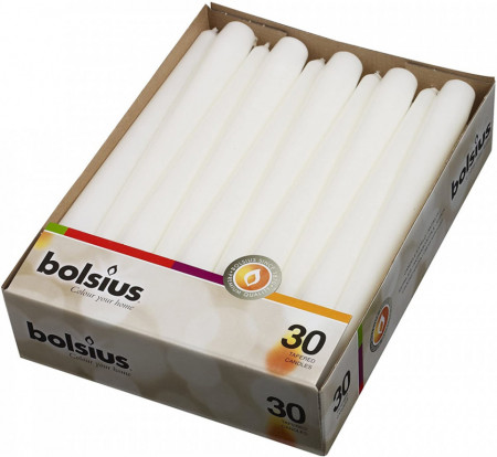 Bolsius Set 30 Lumanari Conice Albe