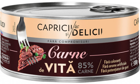Capricii si Delicii Carne de Vita in Suc Propriu 300g