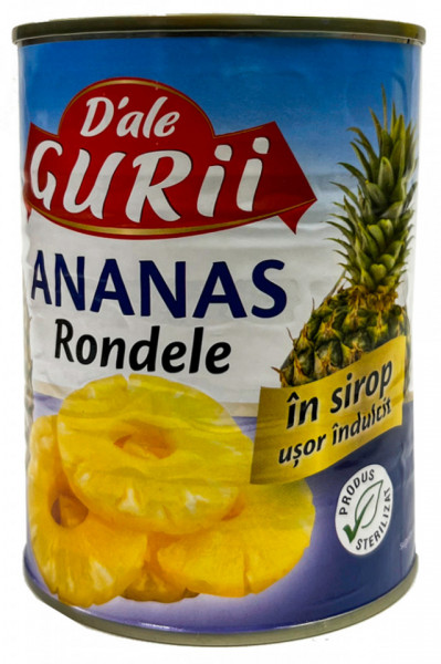 D'Ale Gurii Ananas Rondele in Sirop Usor Indulcit 565g